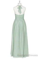 Sage Green Chiffon Halter Backless A-Line Bridesmaid Dresses
